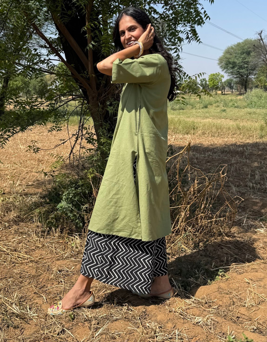 Light Green - Black Culotte Cotton Flex Co-Ord Set