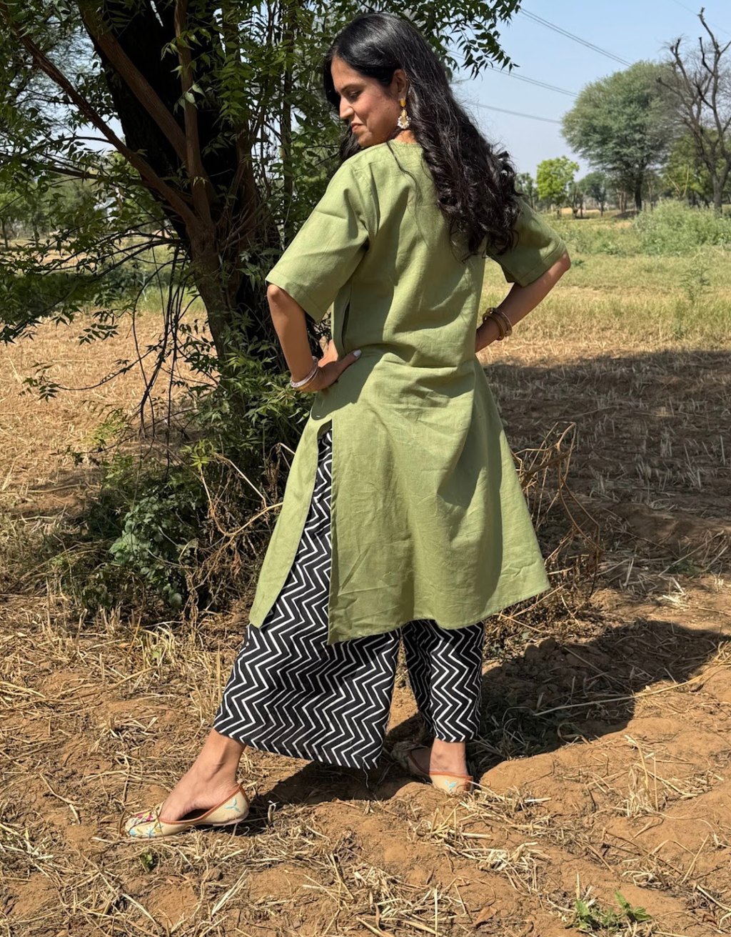 Light Green - Black Culotte Cotton Flex Co-Ord Set