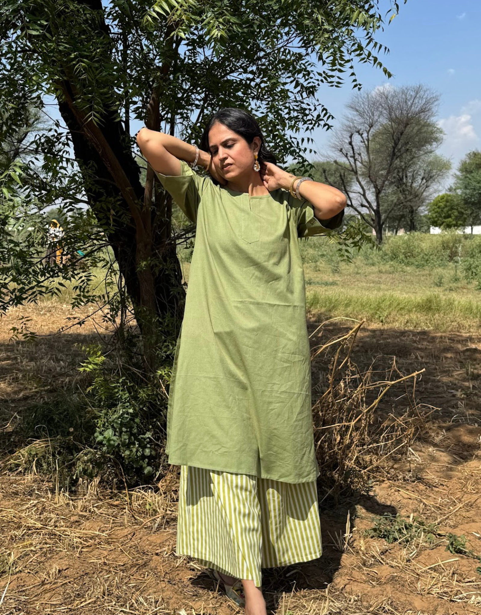 Light Green Culotte Cotton Flex Co-Ord Set