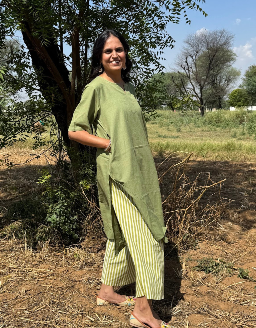 Light Green Culotte Cotton Flex Co-Ord Set