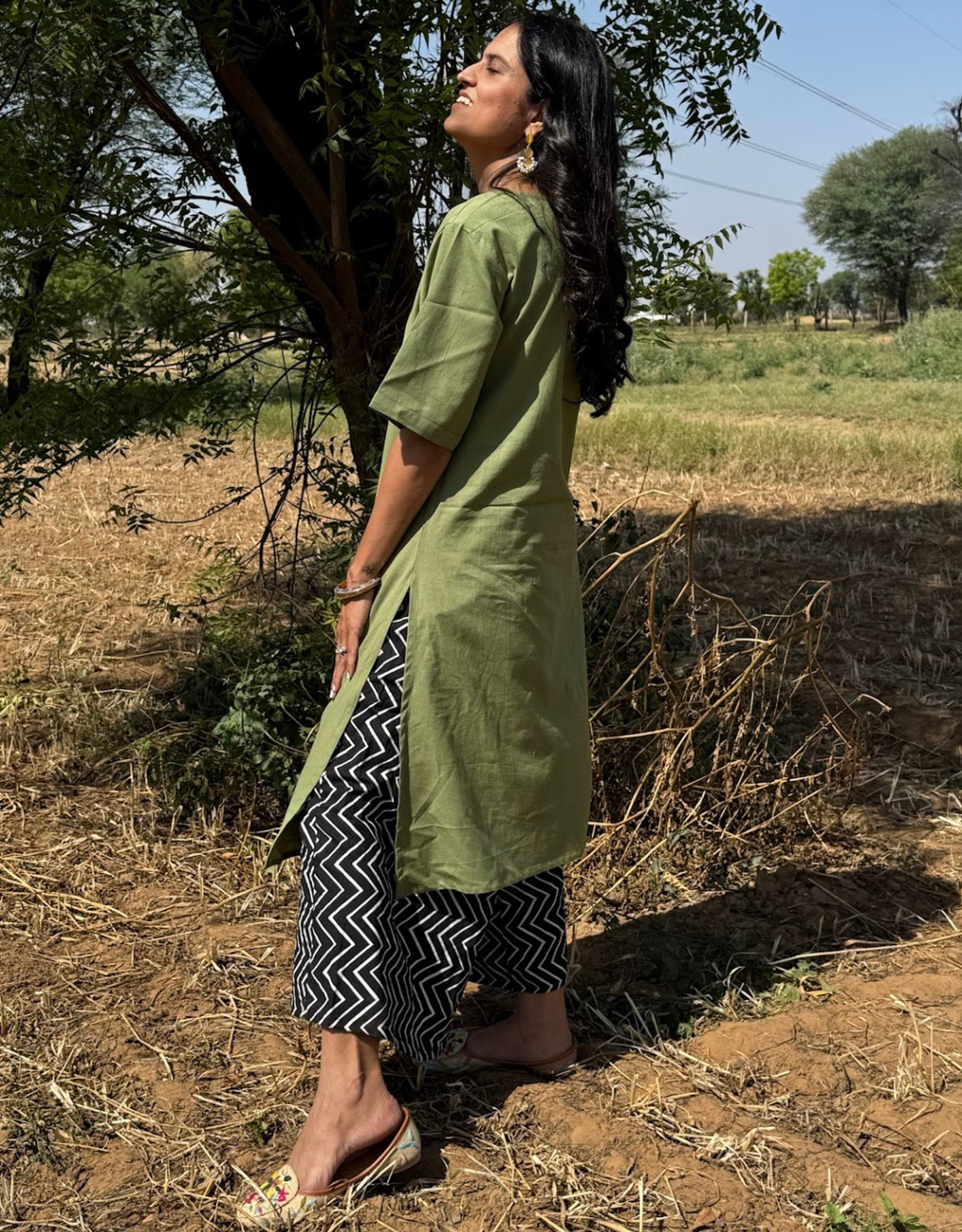 Light Green - Black Culotte Cotton Flex Co-Ord Set