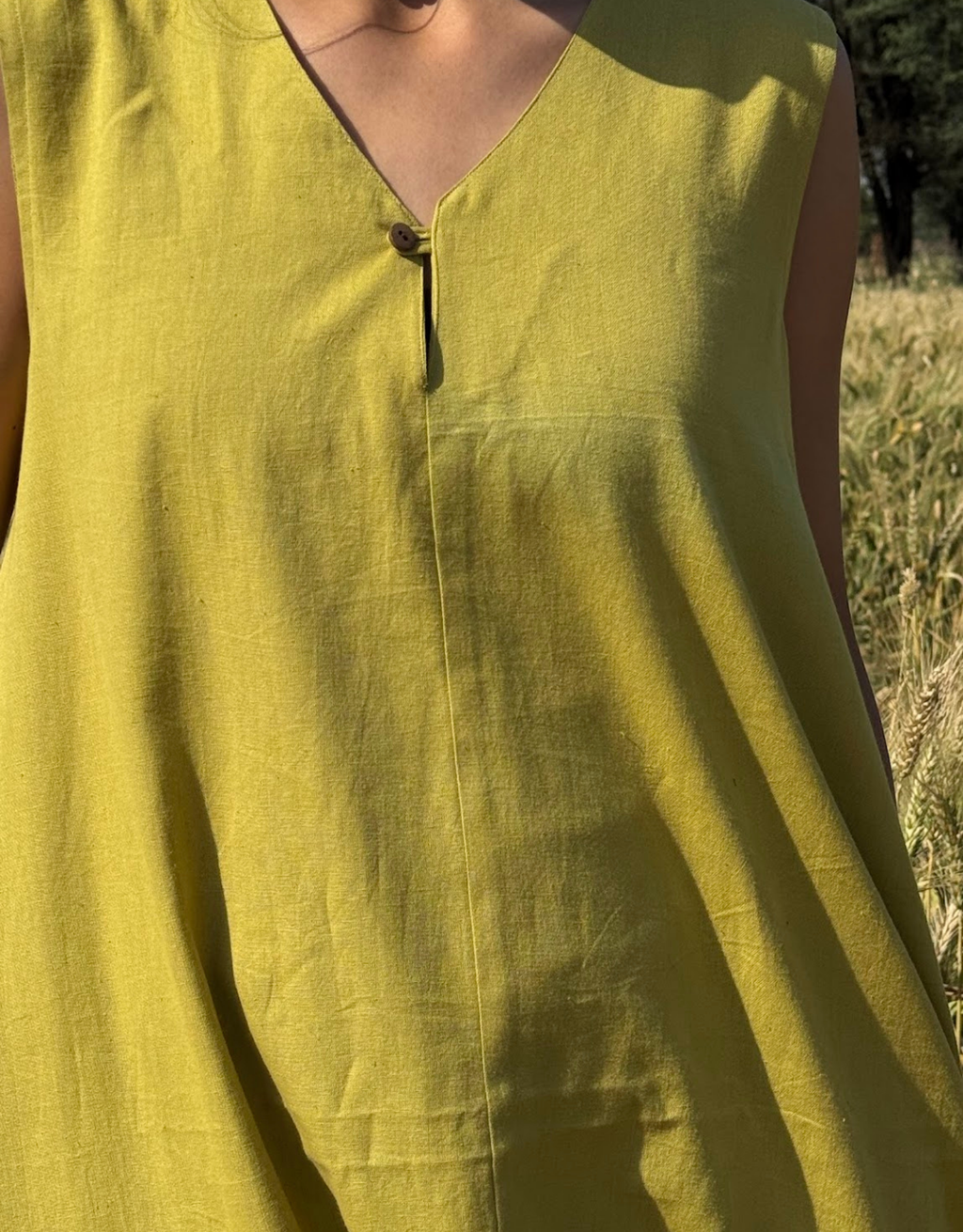 Lime Green Cotton Flex Sleeveless Long Dress