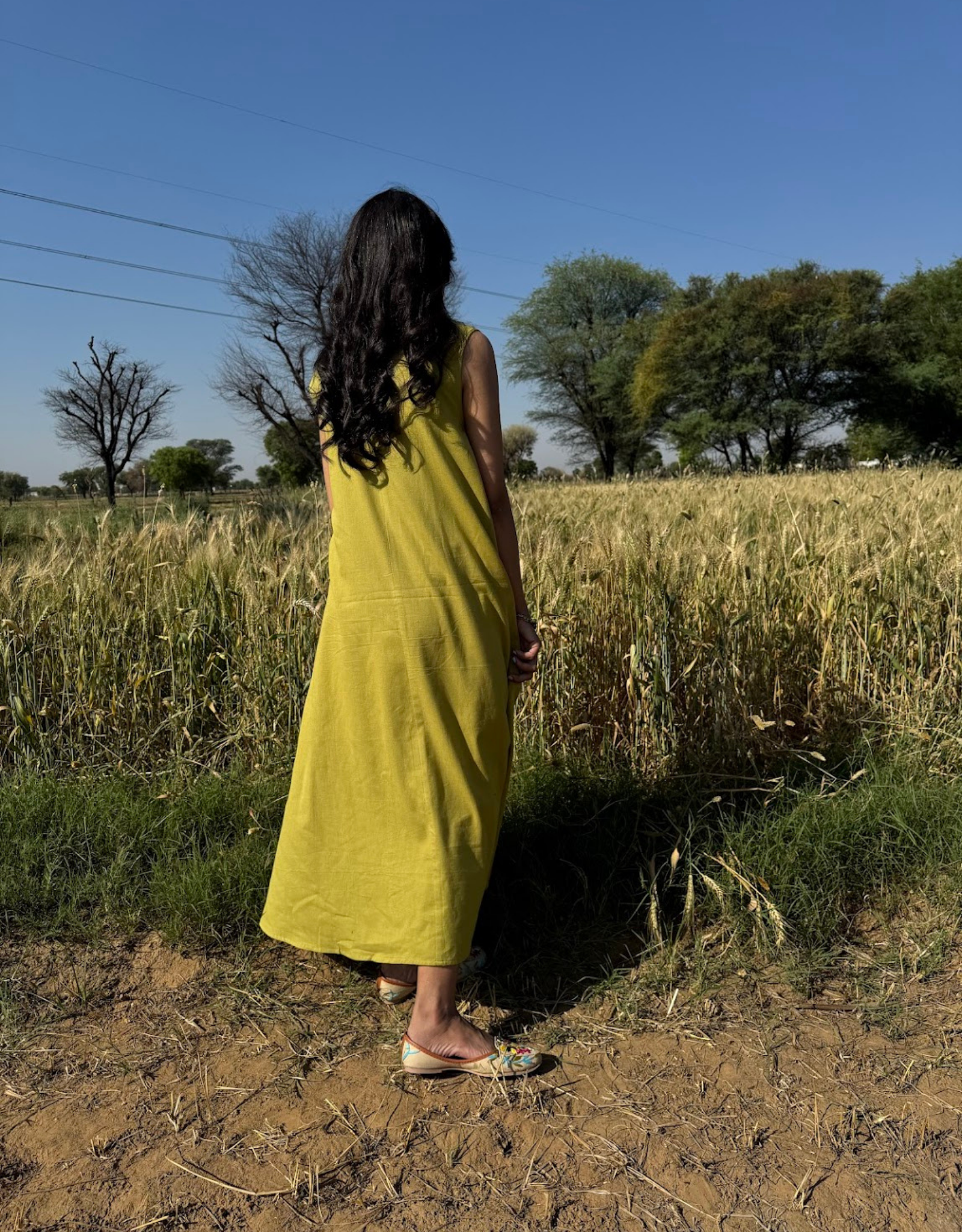 Lime Green Cotton Flex Sleeveless Long Dress