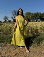 Lime Green Cotton Flex Sleeveless Long Dress