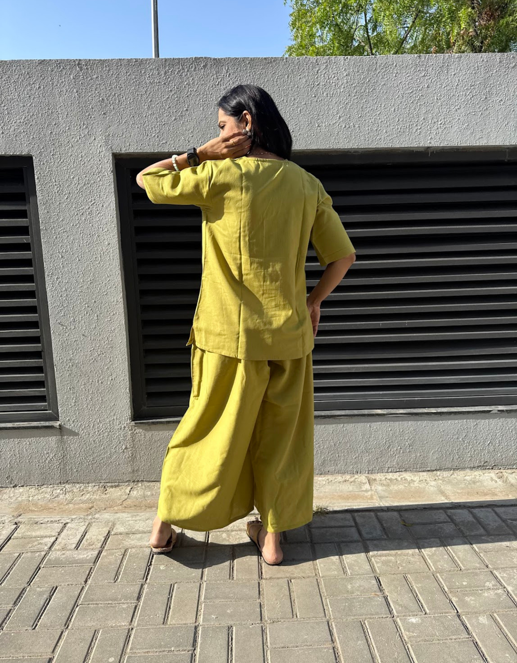Lime Green Short Culotte Cotton Flex Co-Ord Set