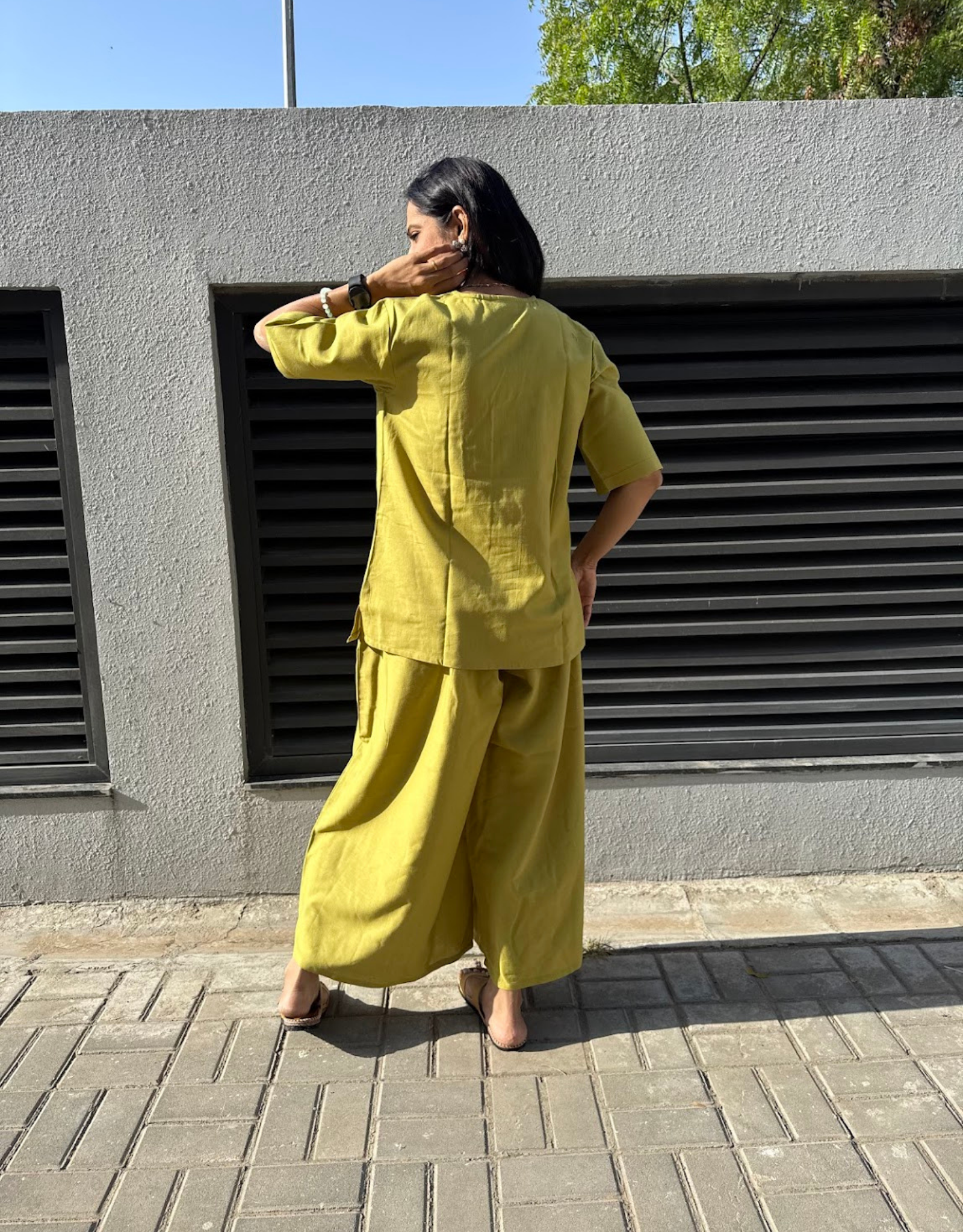 Lime Green Short Culotte Cotton Flex Co-Ord Set