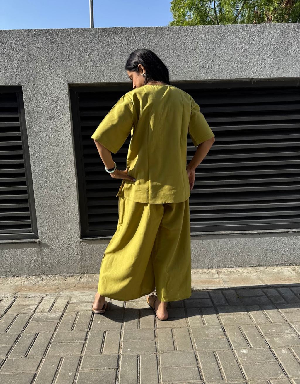 Lime Green Short Culotte Cotton Flex Co-Ord Set
