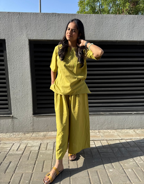 Lime Green Short Culotte Cotton Flex Co-Ord Set