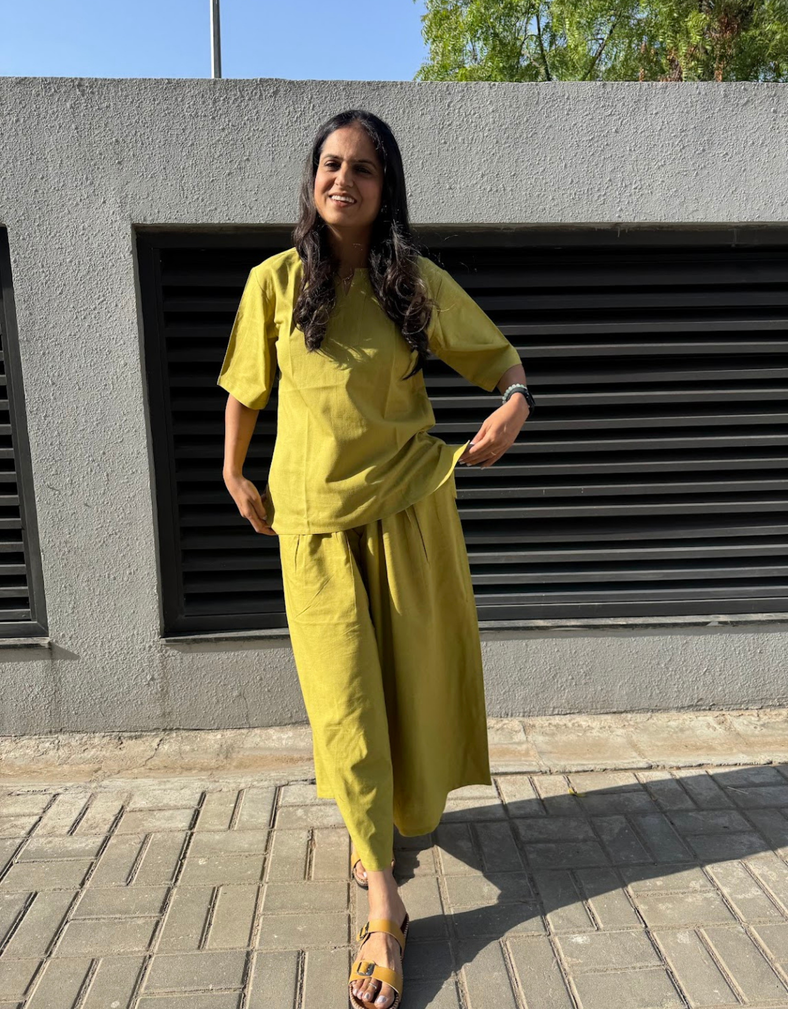 Lime Green Short Culotte Cotton Flex Co-Ord Set