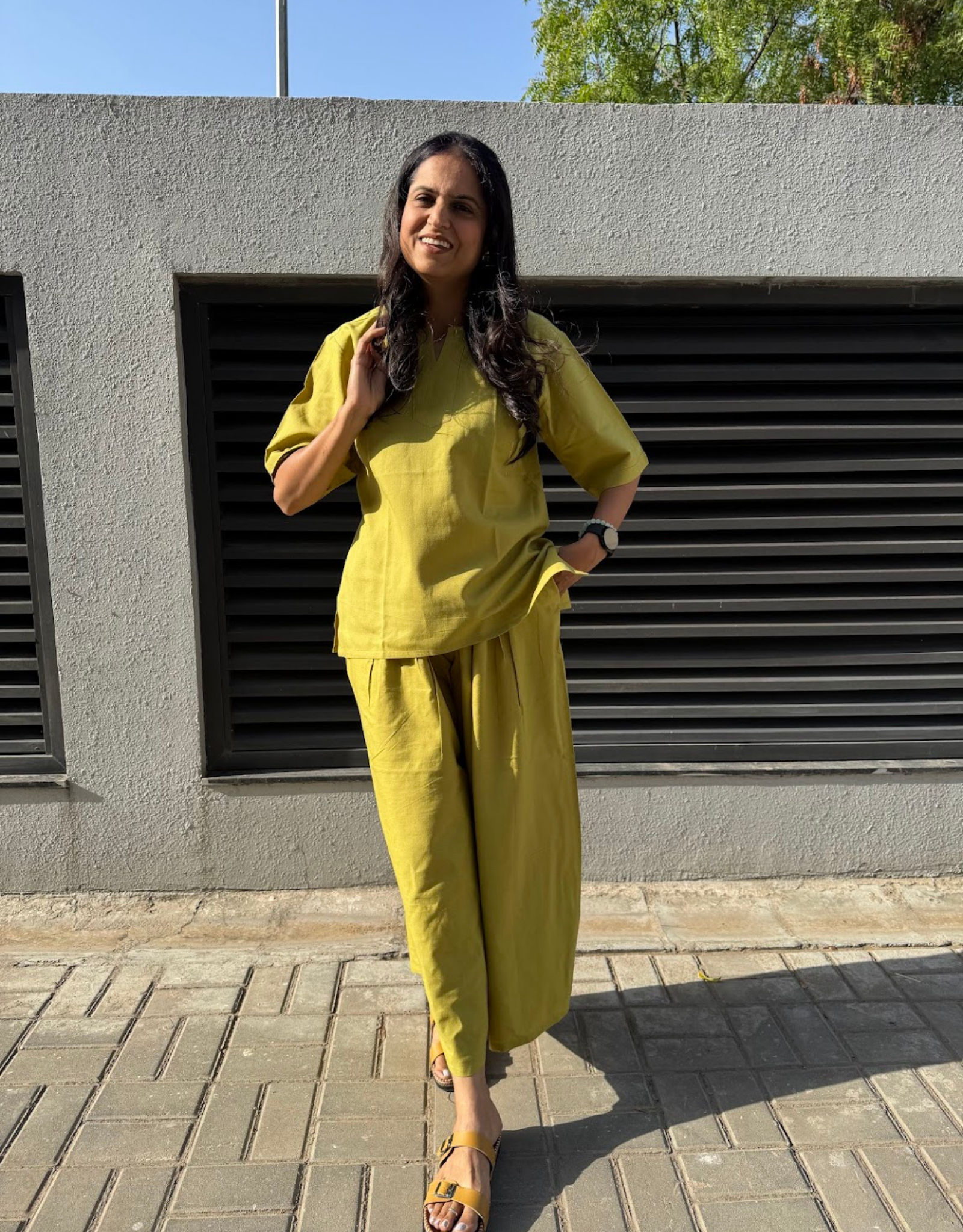 Lime Green Short Culotte Cotton Flex Co-Ord Set