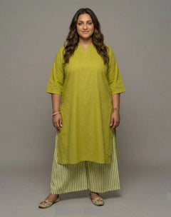 Lime Green Culotte Cotton Flex Co-Ord Set | Designed for Curves, Up to 6XL