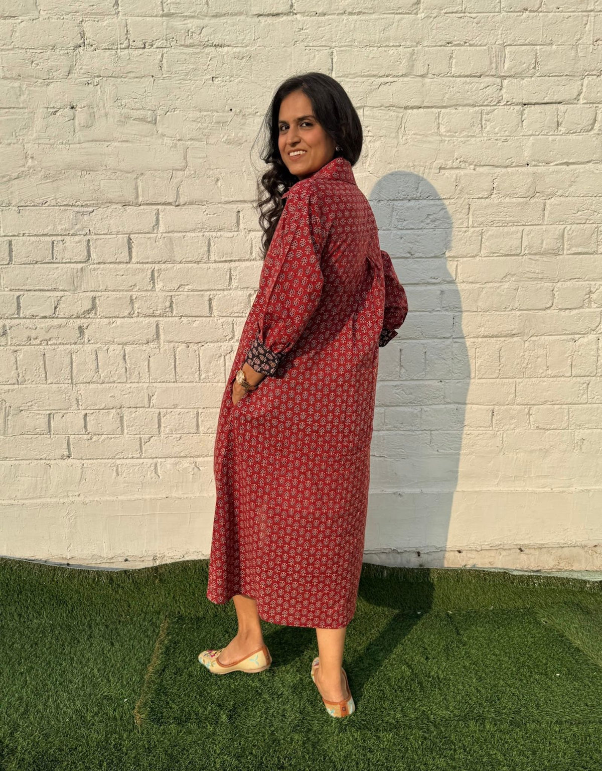 Maroon Butti Cotton Regular Fit Dress