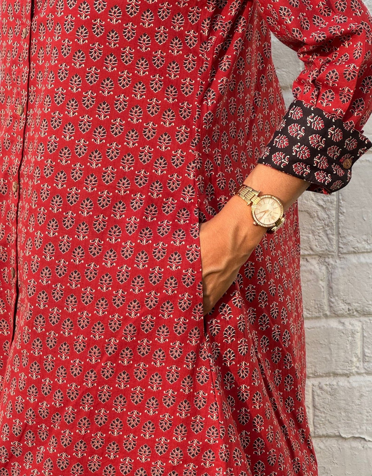 Maroon Butti Cotton Regular Fit Dress