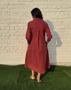 Maroon Butti Cotton Regular Fit Dress