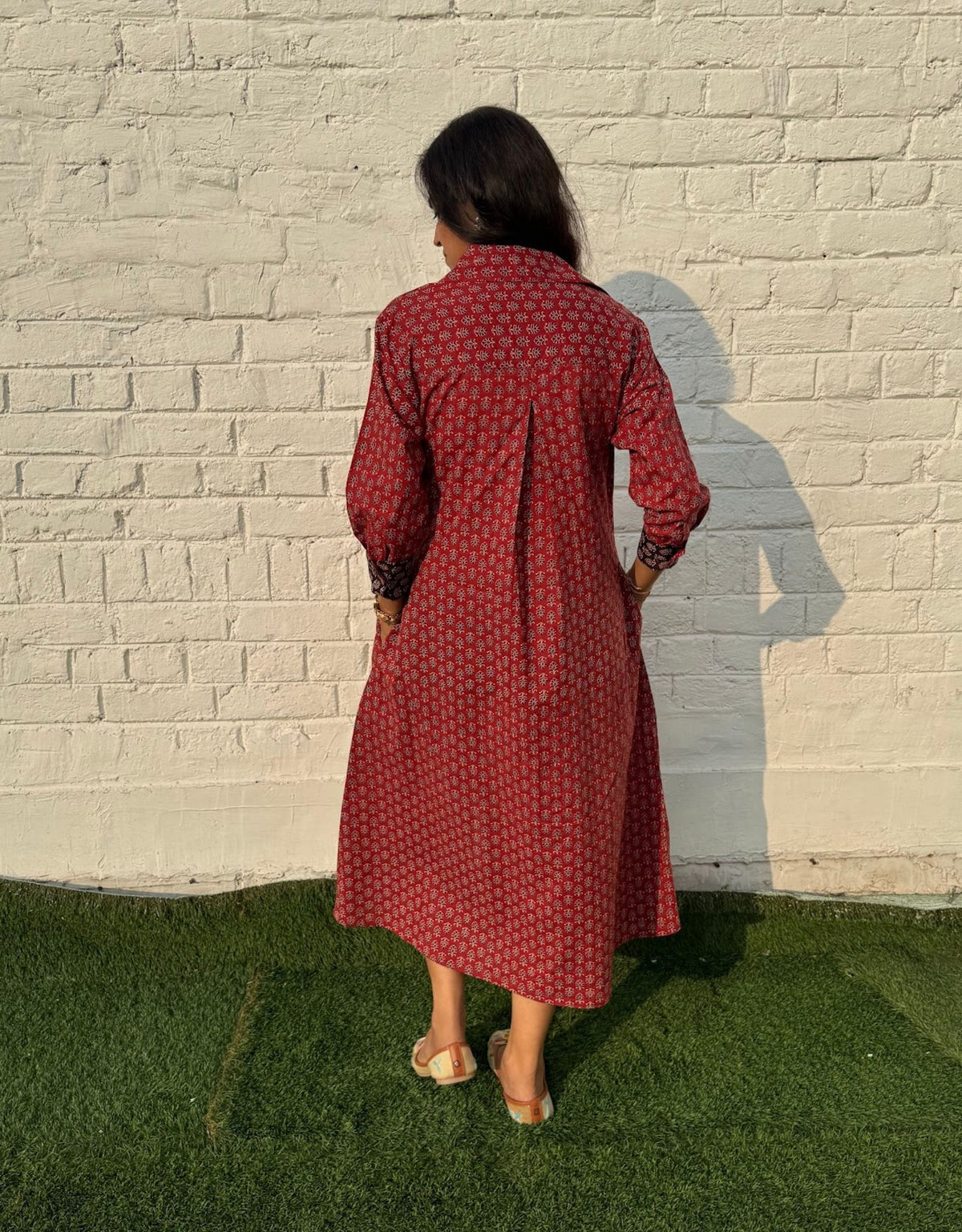 Maroon Butti Cotton Regular Fit Dress