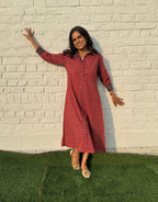 Maroon Butti Cotton Regular Fit Dress