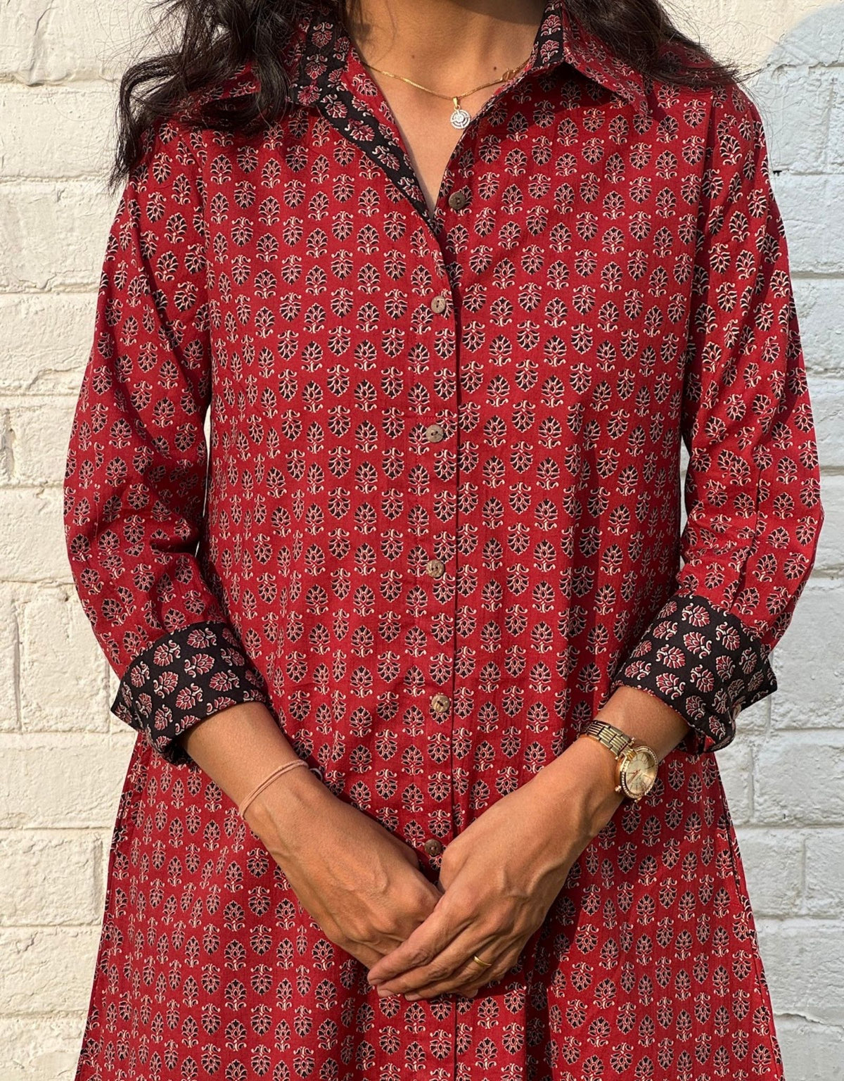 Maroon Butti Cotton Regular Fit Dress