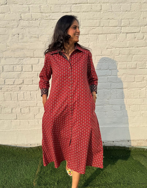 Maroon Butti Cotton Regular Fit Dress