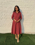 Maroon Butti Cotton Regular Fit Dress