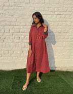 Maroon Butti Cotton Regular Fit Dress