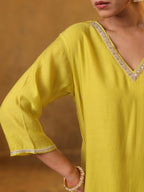 Festive MulChanderi Kurta Set with Dupatta - Lime