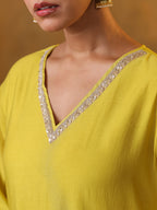 Festive MulChanderi Kurta Set with Dupatta - Lime