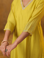 Festive MulChanderi Kurta Set with Dupatta - Lime