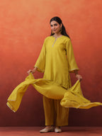 MulChanderi Short Kurta With Balloon Pant - Lime