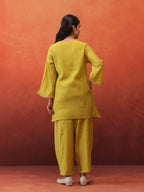MulChanderi Short Kurta With Balloon Pant - Lime