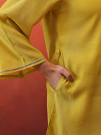 MulChanderi Short Kurta With Balloon Pant - Lime