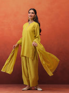 MulChanderi Short Kurta With Balloon Pant - Lime