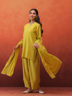 MulChanderi Short Kurta With Balloon Pant - Lime