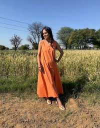 Orange Cotton Flex Sleeveless Long Dress