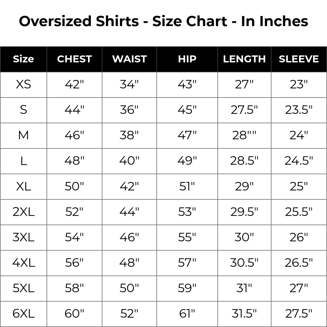 Size chart inches