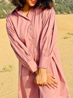 Stretch Ripstop Solid Gathered Dress - Pink