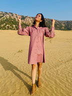 Stretch Ripstop Solid Gathered Dress - Pink