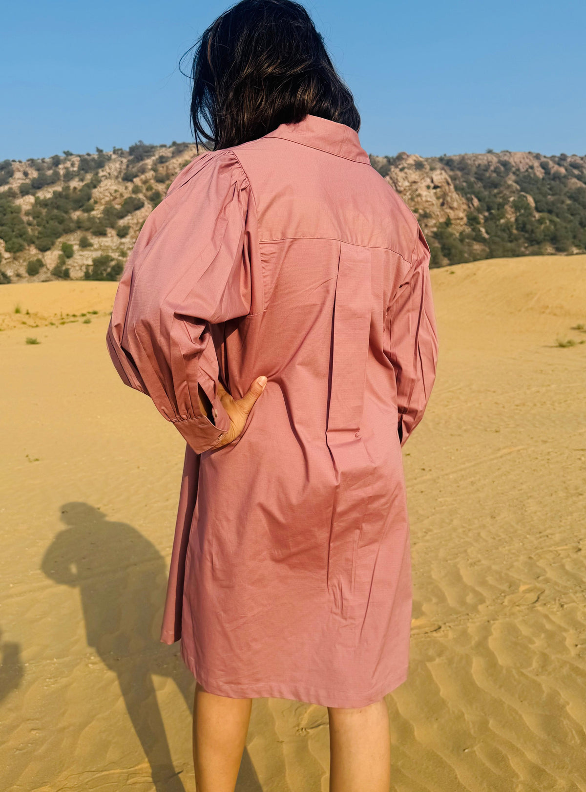 Stretch Ripstop Solid Gathered Dress - Pink