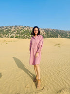 Stretch Ripstop Solid Gathered Dress - Pink