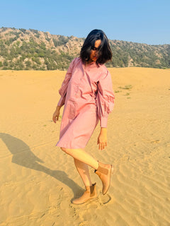 Stretch Ripstop Solid Gathered Dress - Pink