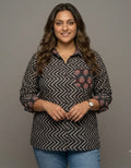 Black Zigzag Gul Cotton Oversized Shirt | Designed for Curves, Up to 6XL