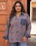 Ajrakh Mandala Cotton Oversized Shirt | Designed for Curves, Up to 6XL