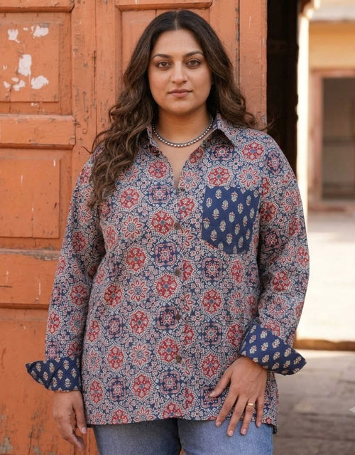 Ajrakh Mandala Cotton Oversized Shirt | Designed for Curves, Up to 6XL