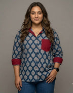 Ajarkh Patta Butti Cotton Oversized Shirt | Designed for Curves, Up to 6XL