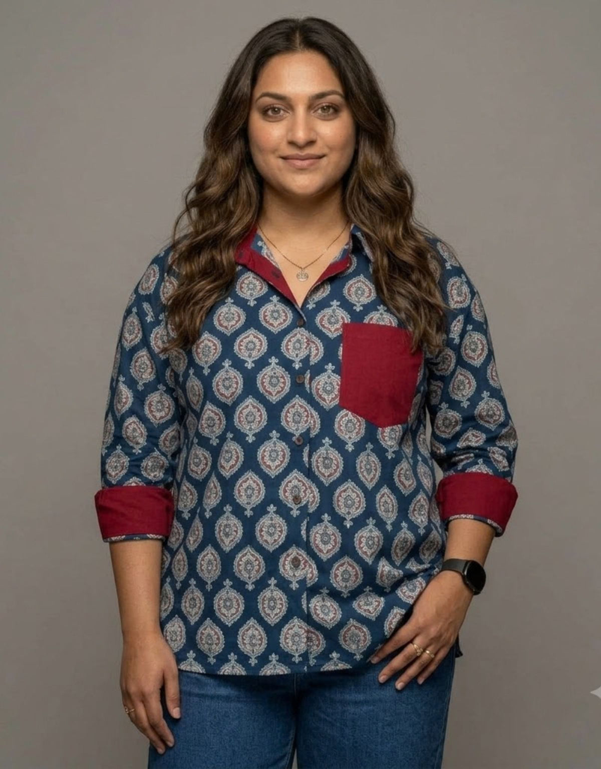 Ajarkh Patta Butti Cotton Oversized Shirt | Designed for Curves, Up to 6XL