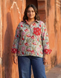 Lucknow Mugal Floral In Sky Cotton Oversized Shirt | Designed for Curves, Up to 6XL