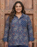 Indigo Paisley Cotton Oversized Shirt | Designed for Curves, Up to 6XL