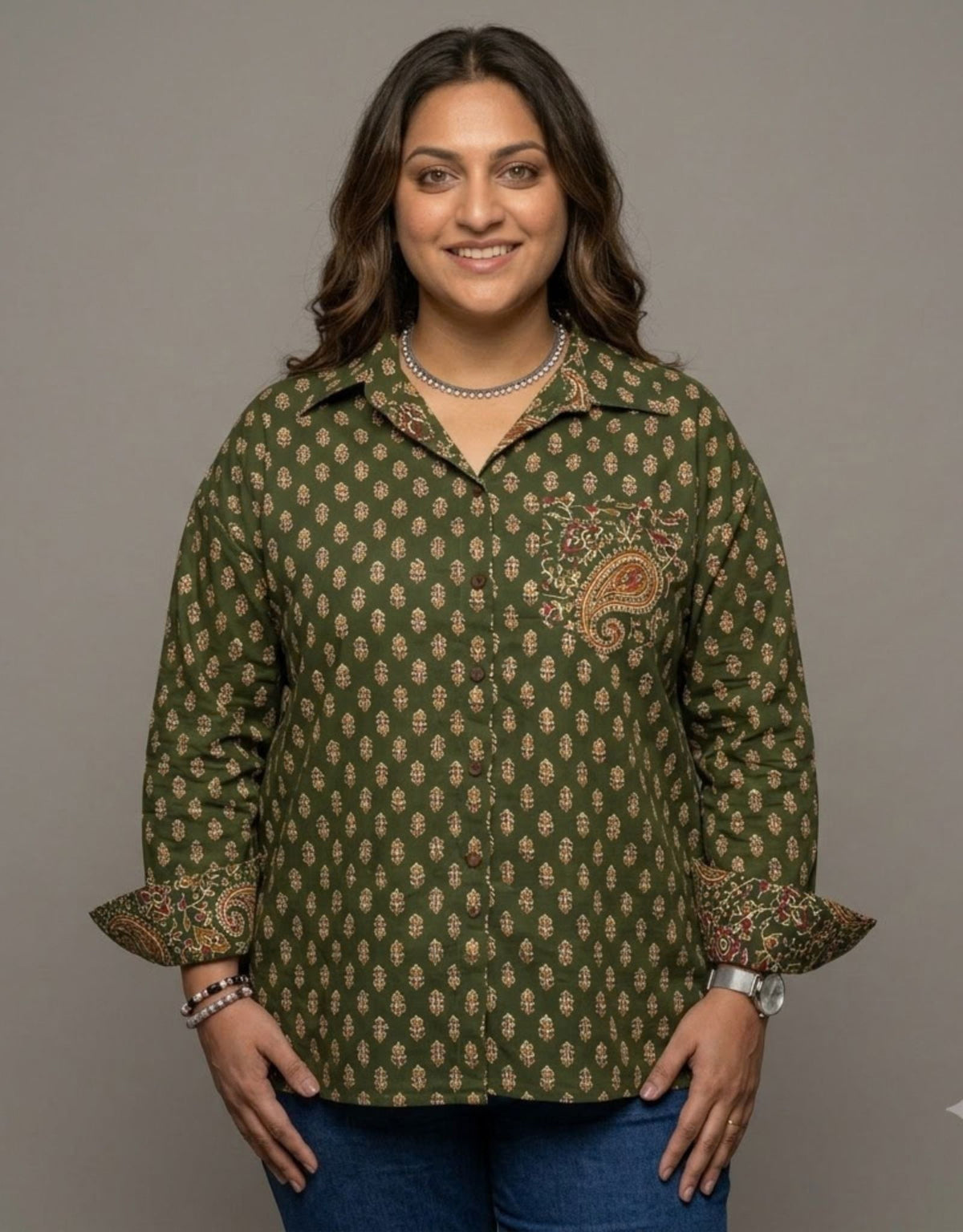 Bangalore Garden Butti Cotton Oversized Shirt | Designed for Curves, Up to 6XL