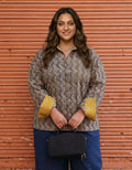 Punjabi Mustard Zigzag Cotton Oversized Shirt Without Pocket | Designed for Curves, Up to 6XL