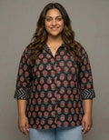 Black Gulmohar Cotton Oversized Shirt Without Pocket | Designed for Curves, Up to 6XL