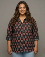 Black Gulmohar Cotton Oversized Shirt Without Pocket | Designed for Curves, Up to 6XL